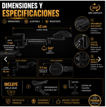 Reposabrazos Ajustable Giratorio 360°